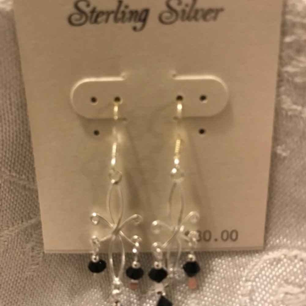 Kohls Sterling silver filigree jet drop earrings